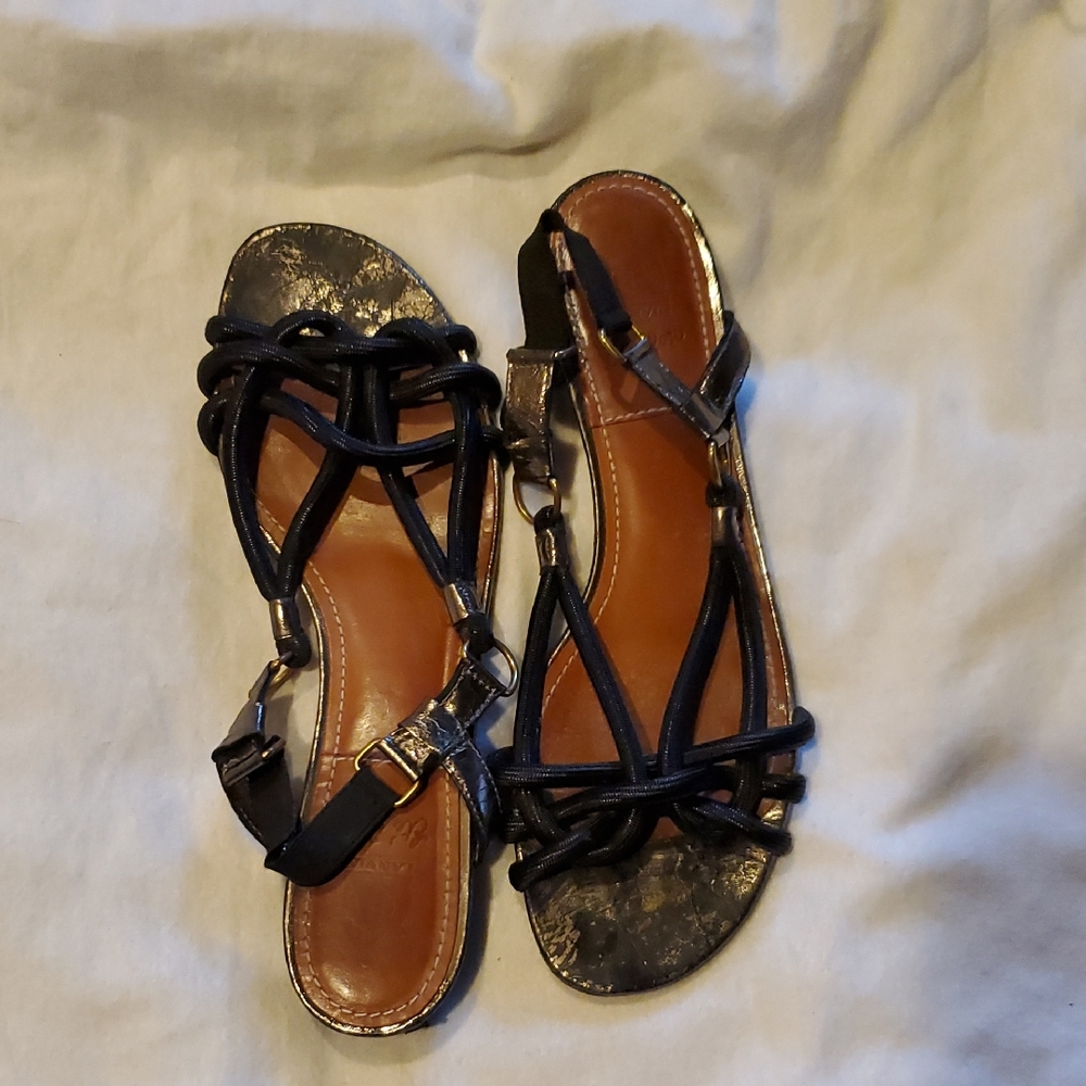 Vintage Lanvin Black Strappy Sandals, Size 9.5